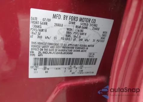 2010 Lincoln Mkx z USA, uszkodzony, nr VIN 2LMDJ6JC2ABJ03088